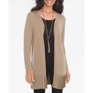 Chico's Petite Pleated Lurex Open Front Cardigan Sweater Women Size 2P LP‎ Beige